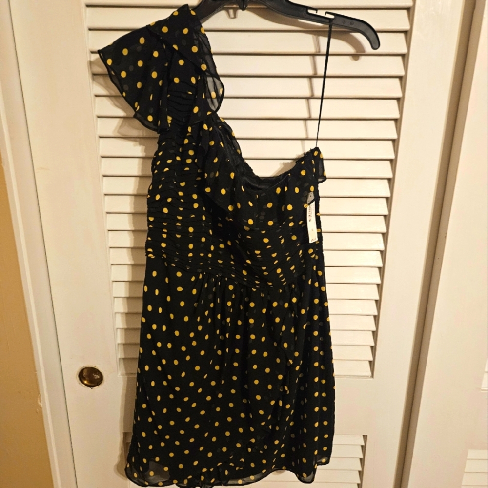 Allen B. Chic Black and Yellow Polka Dot Dress, NEW WITH TAGS SIZE 12